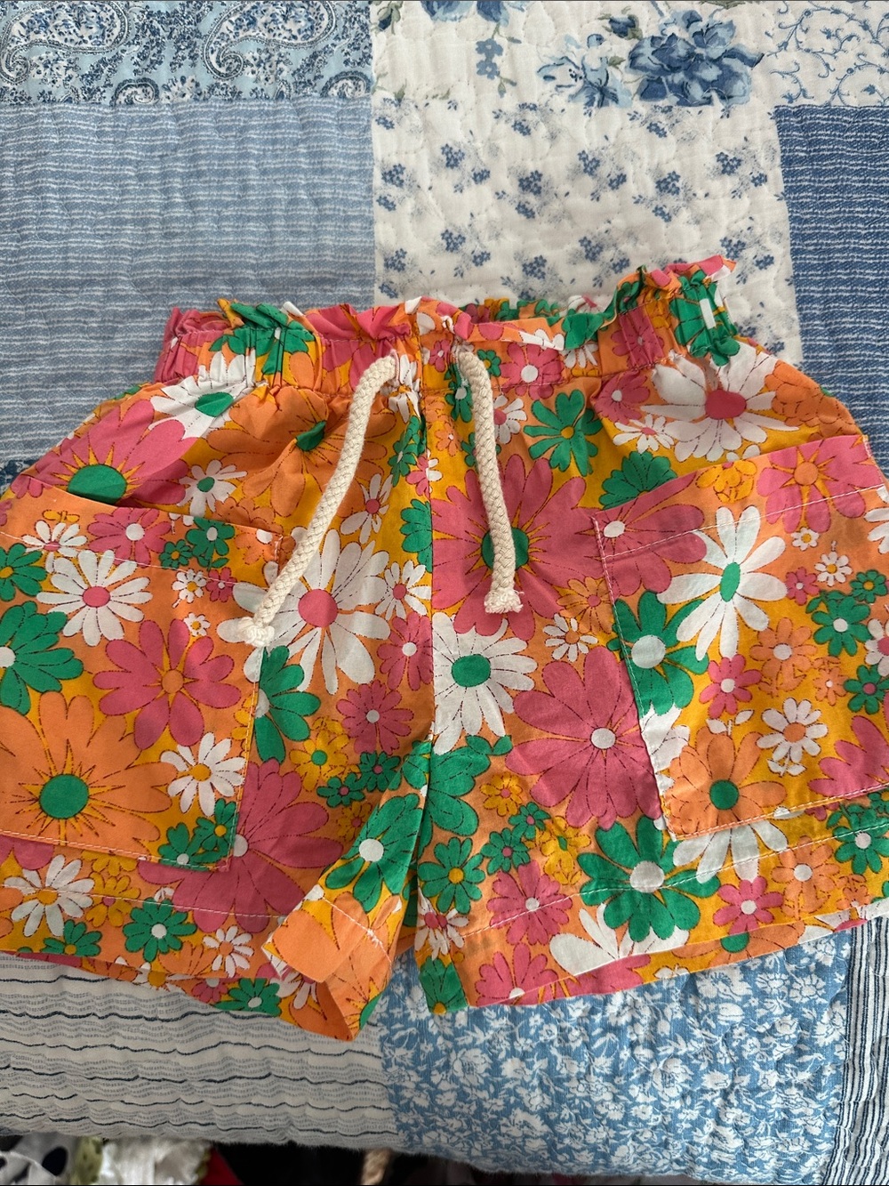 Bisby kids Floral Drawstring Shorts - Pink, Orange & Green no tag